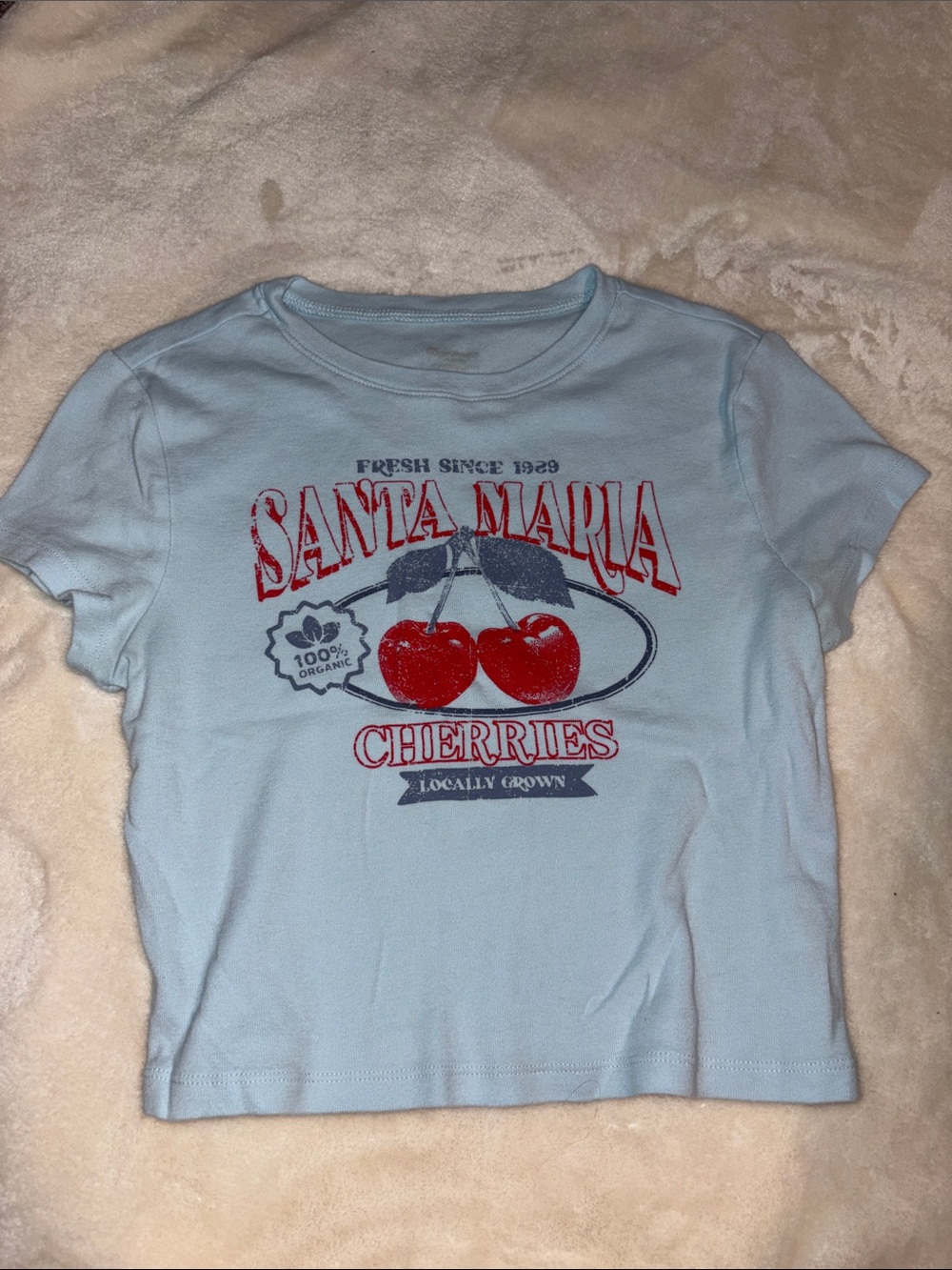 Santa Maria Cherries Graphic baby Tee - Light Blue